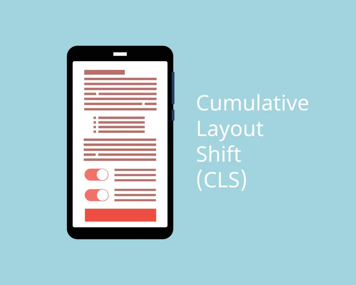 Illustration showing Cumulative Layout Shift (CLS) concept on a mobile phone screen.