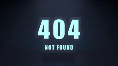 Bright cyan glowing 404 Not Found text on a dark navy background.