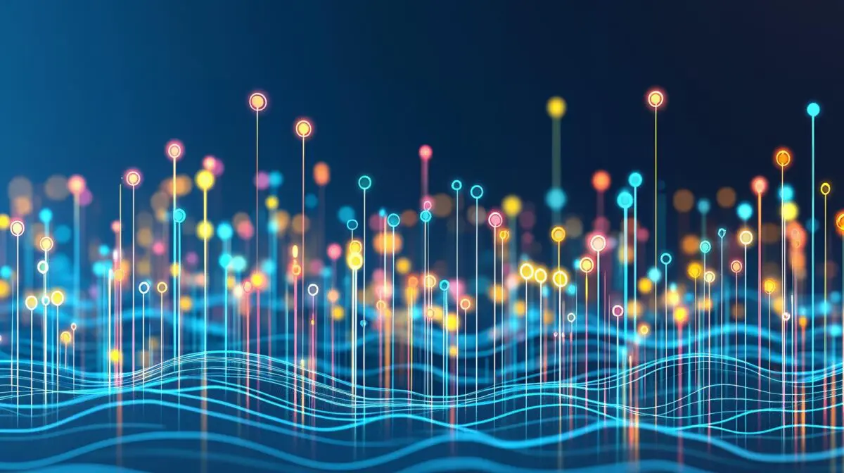 Abstract visualization of data points and connections, illustrating the concept of crawl budget optimization.