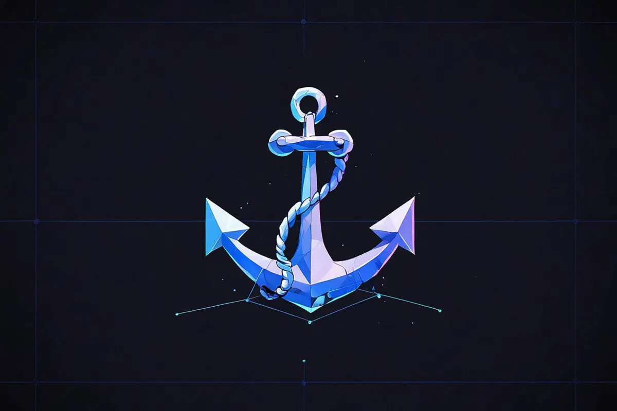 A stylized blue anchor graphic with a rope, symbolizing the 'anchor text' in SEO.