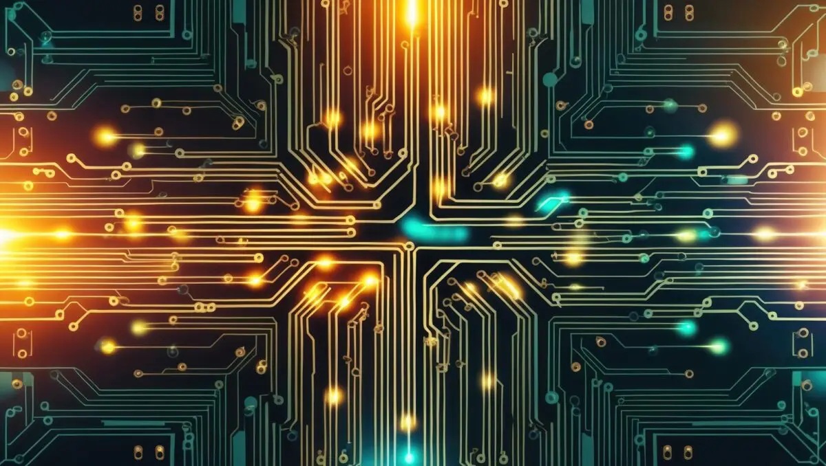 Glowing circuit board pathways, representing data flow and redirection concepts like the 307 redirect.