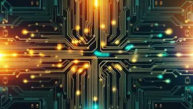 Glowing circuit board pathways, representing data flow and redirection concepts like the 307 redirect.
