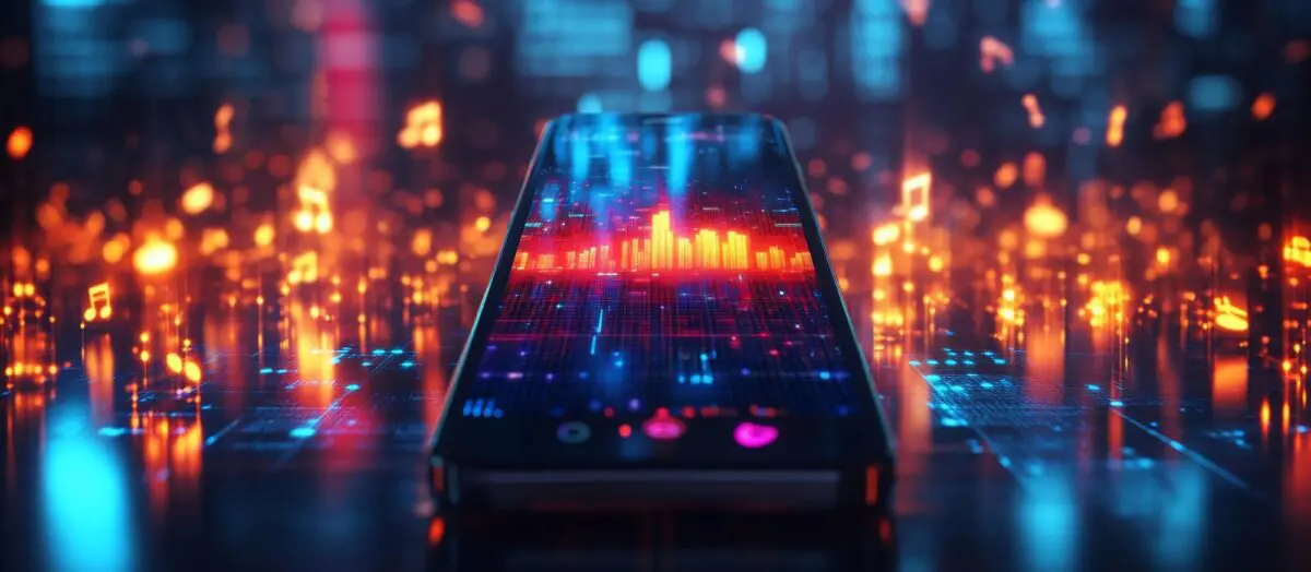 A smartphone displaying a colorful digital interface, representing the performance benefits of Accelerated Mobile Pages (AMP).