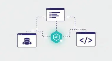 Diagram illustrating a central API endpoint connecting to databases and code.