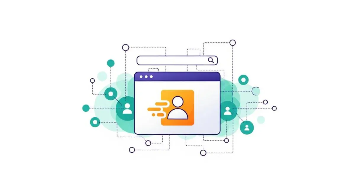 Abstract representation of AI-driven personalization with user icons and a search bar.