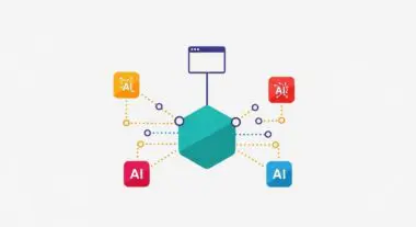 Diagram illustrating AI model routing with a central hub connecting to multiple AI icons.