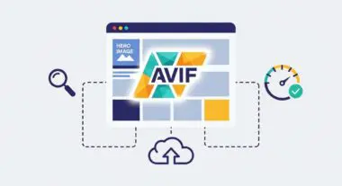 Abstract design showcasing the AVIF logo integrated into a website interface, suggesting web performance and cloud integration.