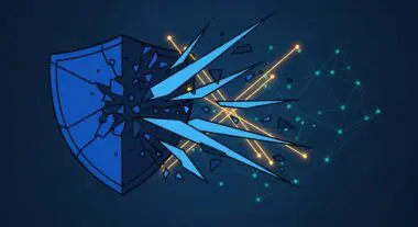 Shattered shield graphic symbolizing how antivirus software is no longer enough against modern threats.
