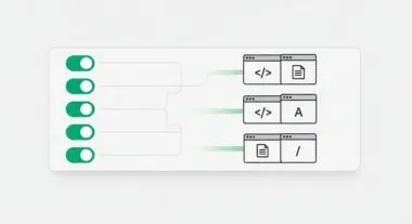 Toggle switches connected to code and document icons, illustrating asset clean up.
