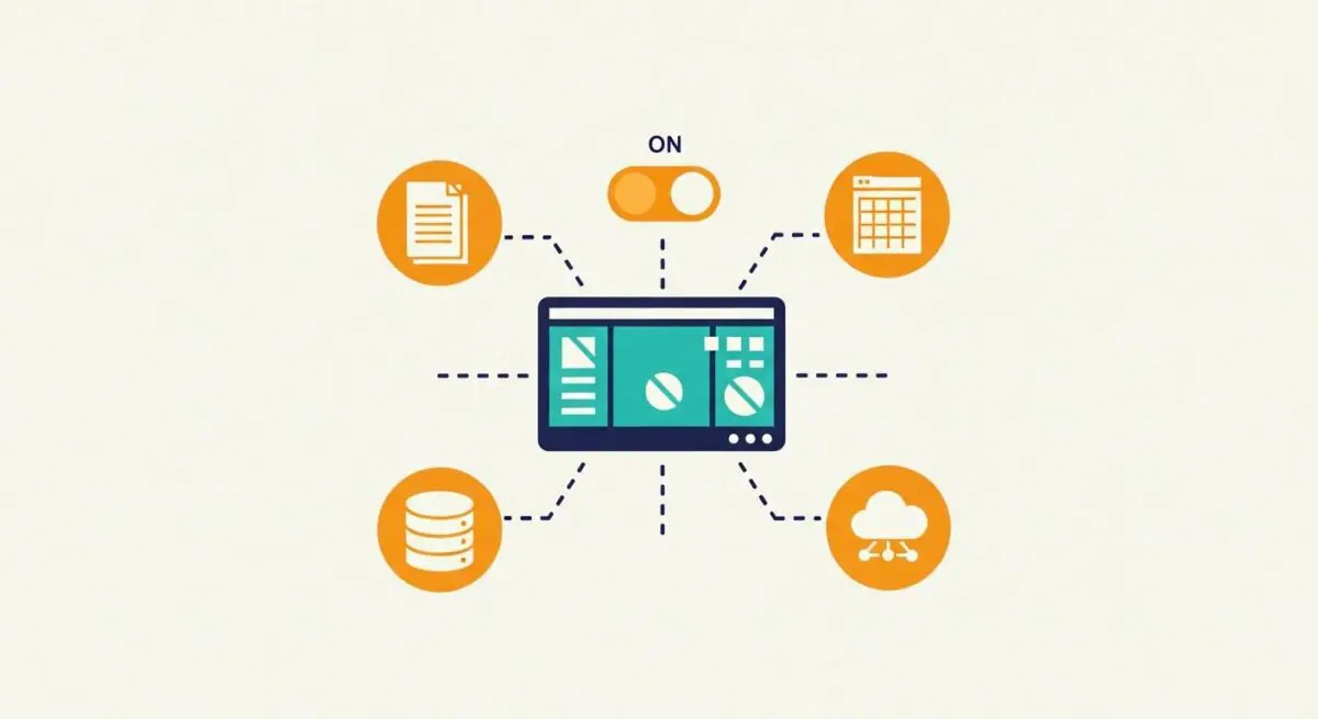 Diagram showing how automated reporting connects to various data sources like documents, calendars, databases, and cloud.