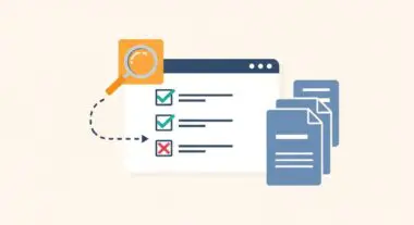 Magnifying glass over a checklist with two checkmarks and one X, representing automated testing for LLMs.