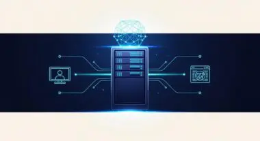 Diagram illustrating a bare metal server connected to a desktop icon and a WordPress icon, symbolizing dedicated hosting power.