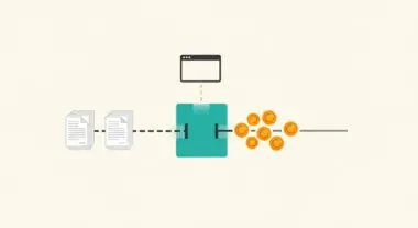 Multiple documents are processed in batch, going through a central system to emerge as digital assets, like coins.