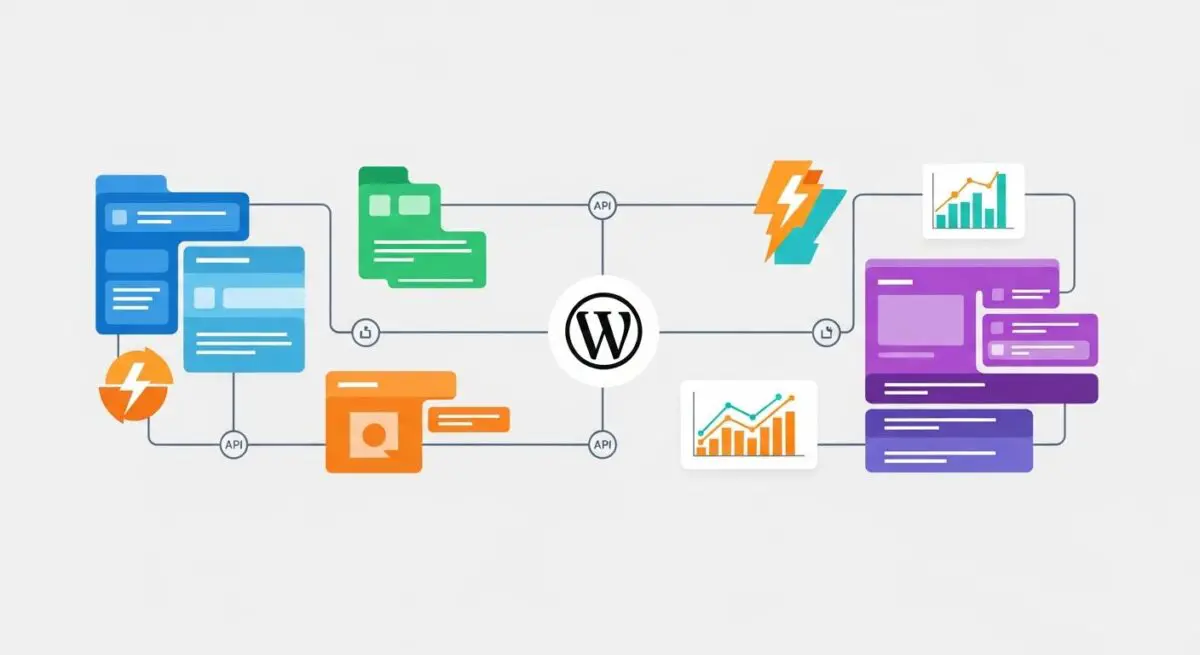 Beaver Builder WordPress plugin architecture diagram with connected modules and APIs.