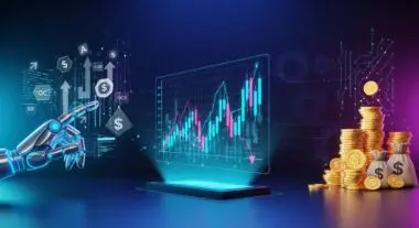 Robotic hand interacting with stock market charts, representing the best Fin-tech tools for day traders.