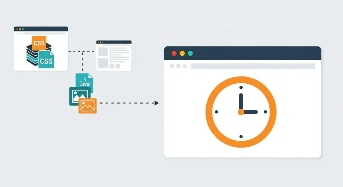 Diagram illustrating website assets like CSS, Java, and images being loaded quickly via browser caching.