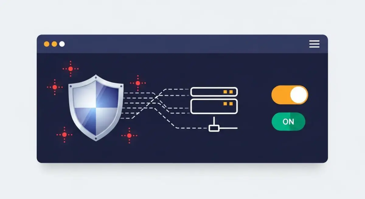 A shield icon connected to a server icon with an active 'ON' toggle switch, illustrating brute force protection.