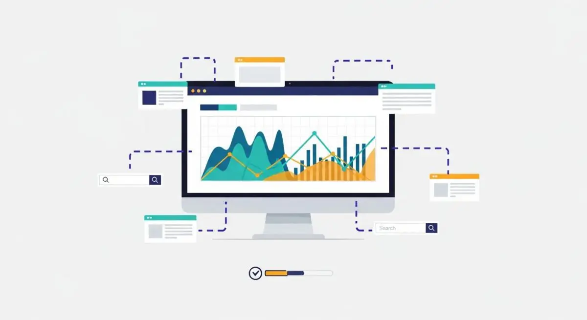 Desktop monitor displaying a complex dashboard with charts and graphs, representing website Calibre analysis. By Andres SEO Expert.