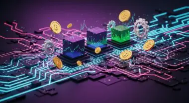 Digital circuits with Bitcoin coins and growth charts represent the unique characteristics of the Chinese FinTech market.
