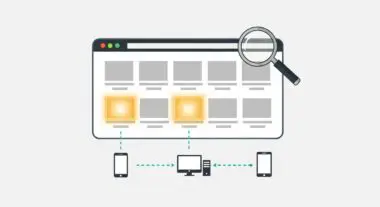 Browser window displaying responsive design elements and devices connected via network lines, illustrating client hints.