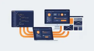 Multiple devices displaying web UIs and code, illustrating Client-Side Rendering.
