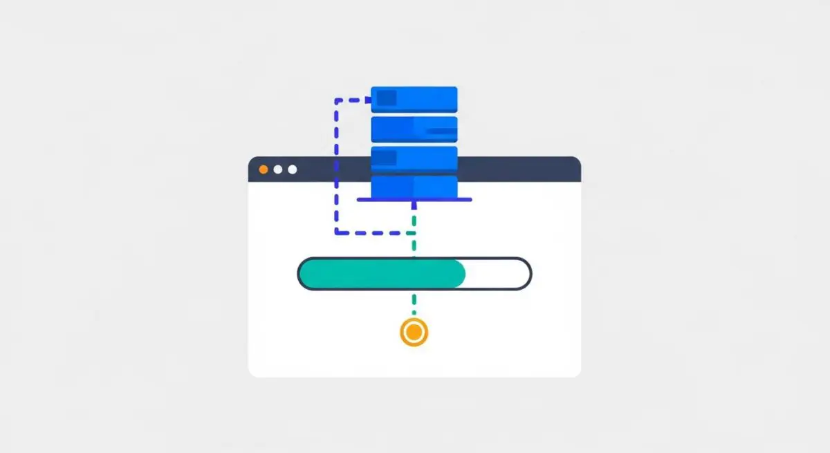 Conceptual illustration of code splitting, showing data transfer from servers to a progress bar.