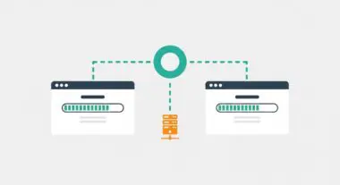 Diagram showing two browser windows with loading bars connected to a central hub and server, illustrating concurrency.