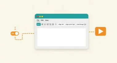 On switch connected by dotted lines to a content editor interface, symbolizing Content Automation.