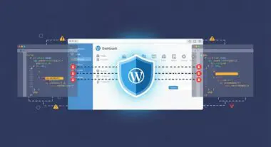 WordPress dashboard with a shield icon, illustrating secure website configuration and Content Security Policy implementation.
