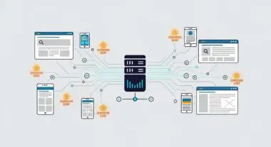Diagram illustrating the flow of data from devices to a central server, representing conversion tracking via API.