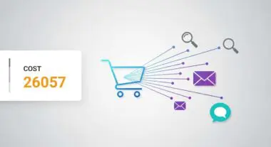 A shopping cart icon connected by lines to icons representing searches and emails, illustrating Cost Per Acquisition.