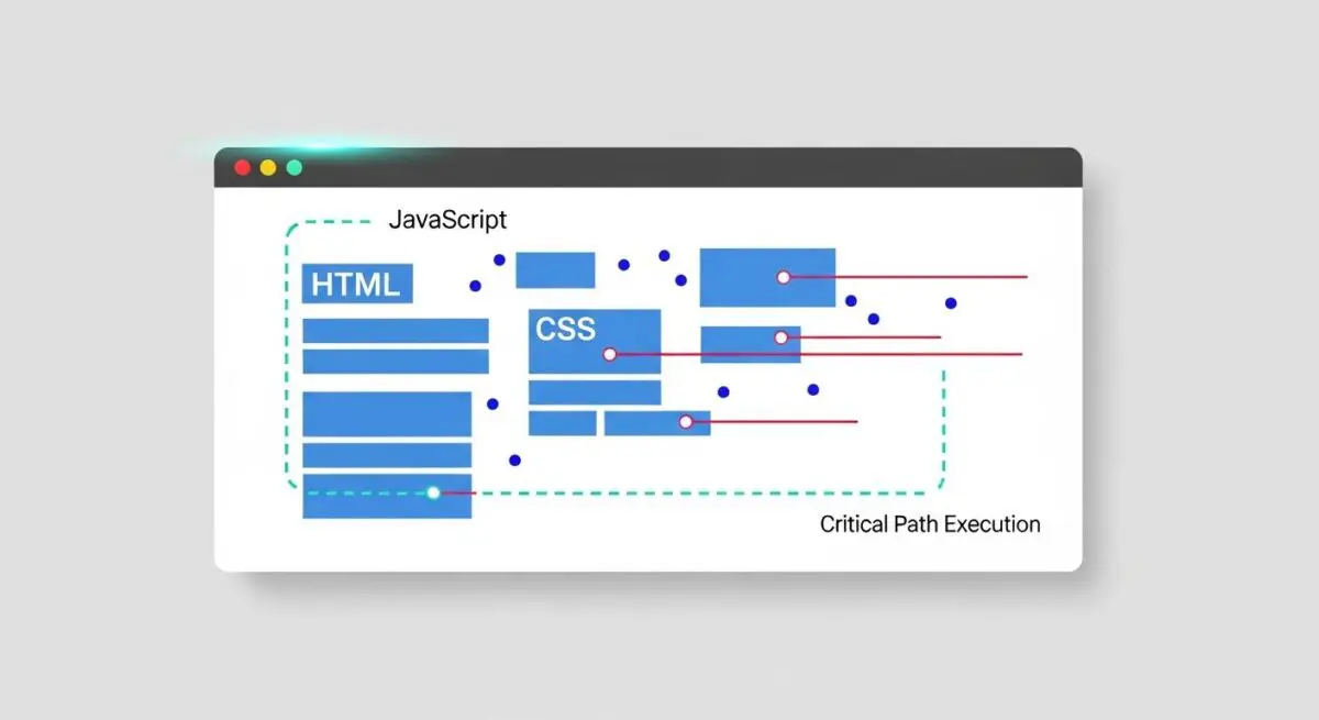 Diagram illustrating HTML, CSS, and JavaScript interactions within the Critical Rendering Path.