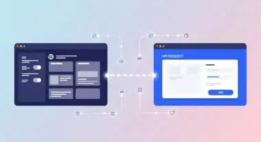 Website dashboard communicating with an API request interface, illustrating Cross-Origin Resource Sharing.