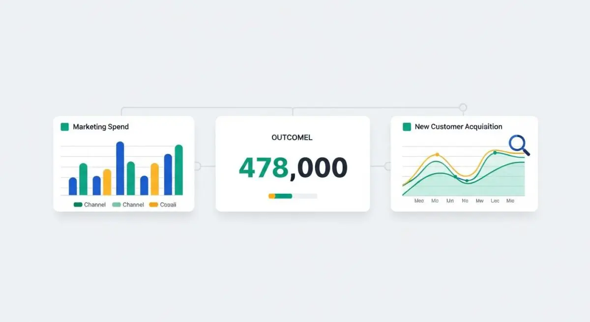 Illustration showing marketing spend and new customer acquisition trends to calculate Customer Acquisition Cost.