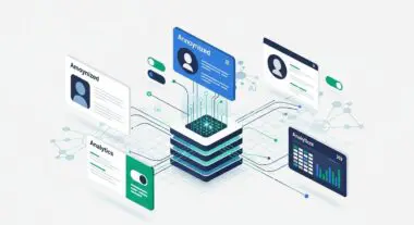 Conceptual graphic showing anonymized customer data flowing to a central AI processing unit for analysis, defining what is a Customer Data Platform.