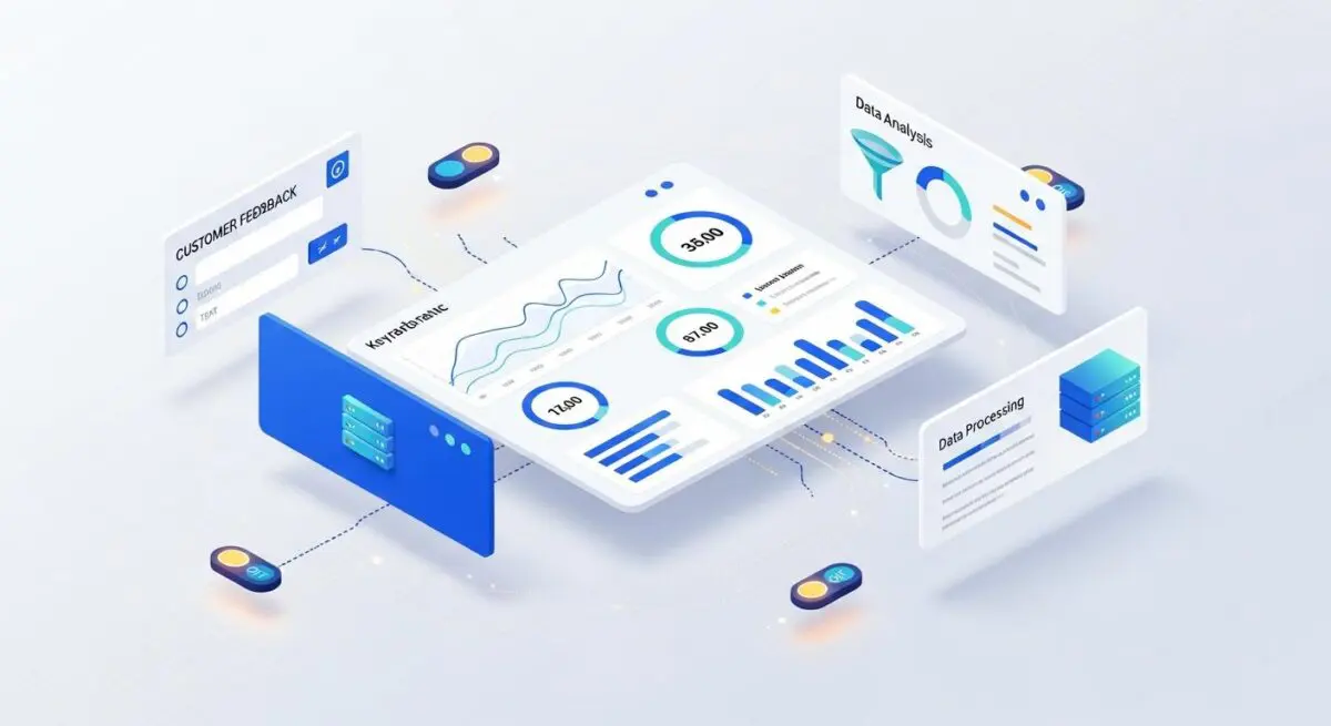 Dashboard showing customer feedback, data analysis, and data processing to improve products.