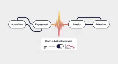 Diagram illustrating the customer journey from acquisition to engagement, loyalty, and retention with a churn reduction framework. By Andres SEO Expert.