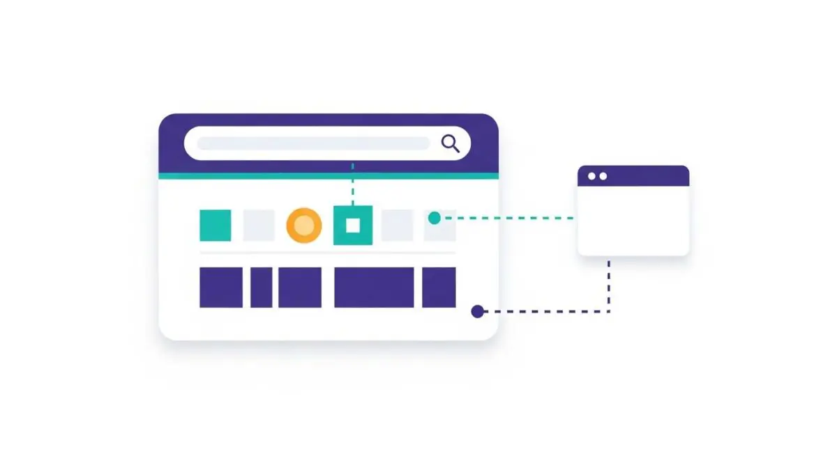 Stylized graphic illustrating a search bar and data visualization elements, representing dashboarding.