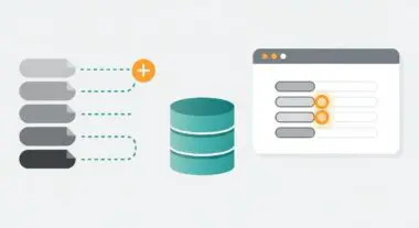 Conceptual illustration of data enrichment process with data input, database, and output refinement.