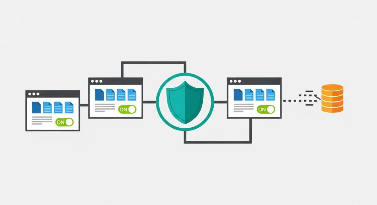 Diagram illustrating secure data flow and access control, representing Data Governance principles.