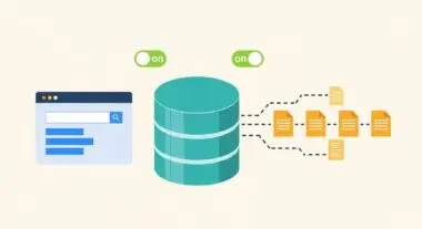 Conceptual illustration of data warehousing, showing data flow from a search interface to a central database and then to various data files.