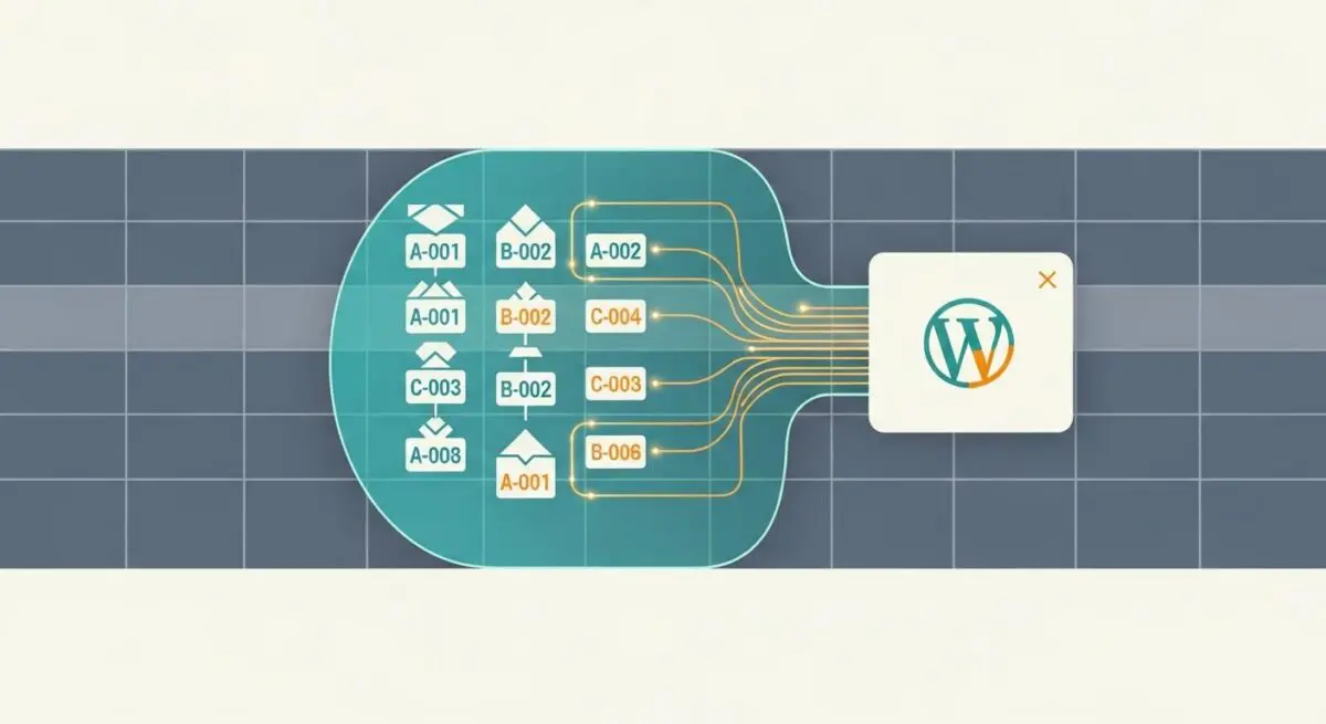 Diagram illustrating database table prefixes connecting to a WordPress icon, showcasing data organization and the importance of a database prefix.