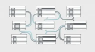 Diagram showing interconnected tables, representing a database schema.