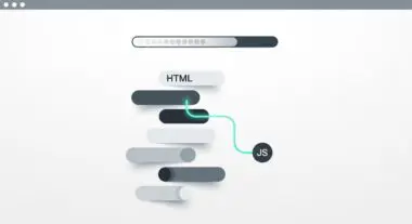 Conceptual graphic illustrating deferred script loading, showing HTML elements and a connected JavaScript element with a loading bar. By Andres SEO Expert.