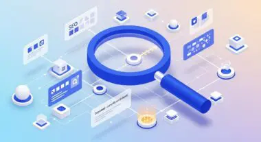 Magnifying glass over digital interface indicating Discovered - currently not indexed status.