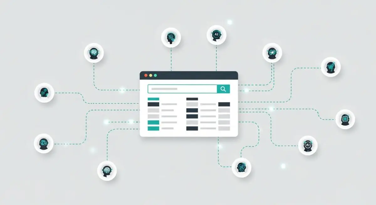 Centralized search interface connected to distributed AI nodes, illustrating Edge Computing concepts.