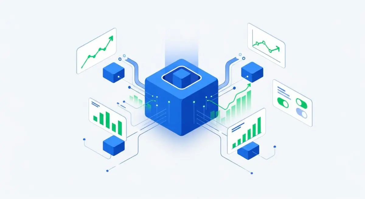 Abstract illustration showing data analytics and growth charts, demonstrating how FinTech helps you save more money.