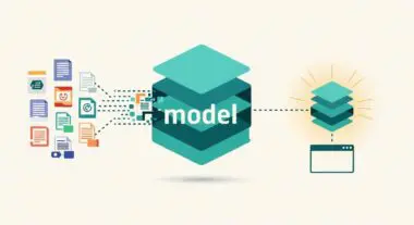 Data icons feeding into a stacked 'model' layer, indicating fine-tuning processes.