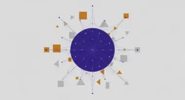 Abstract visualization of a large blue circle with radiating lines connecting to smaller geometric shapes, representing a Foundation Model.