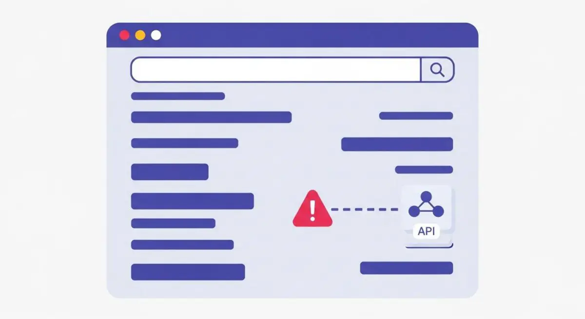 Alert icon within a browser interface indicating potential fraud detection issues with API connections.